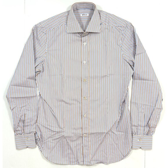 Kiton Napoli Mens Dress Shirt Long Sleeve Designer Size 15.5/39 Striped Italy - Picture 2 of 14
